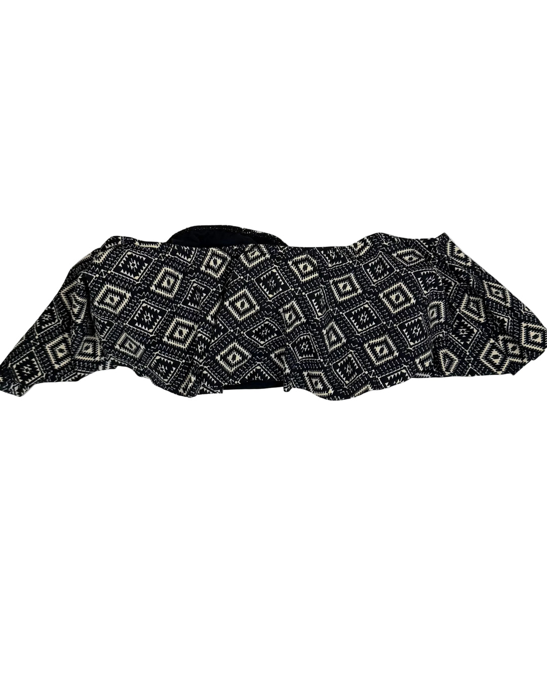 Black and Cream Printed Ruffle Bandeau Bikini Top - Small
