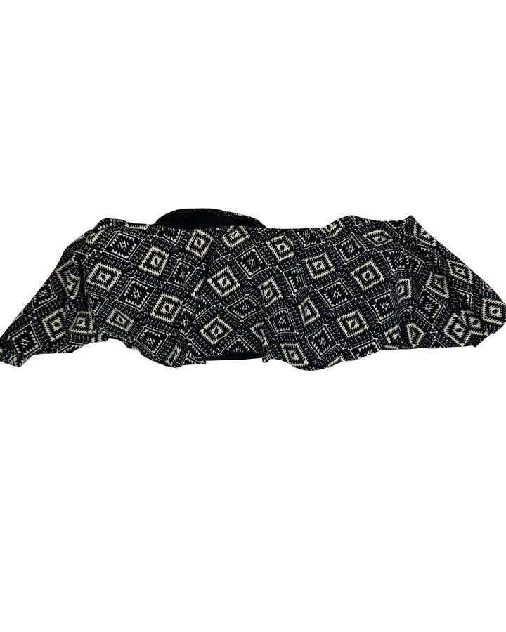 Black and Cream Printed Ruffle Bandeau Bikini Top - Small