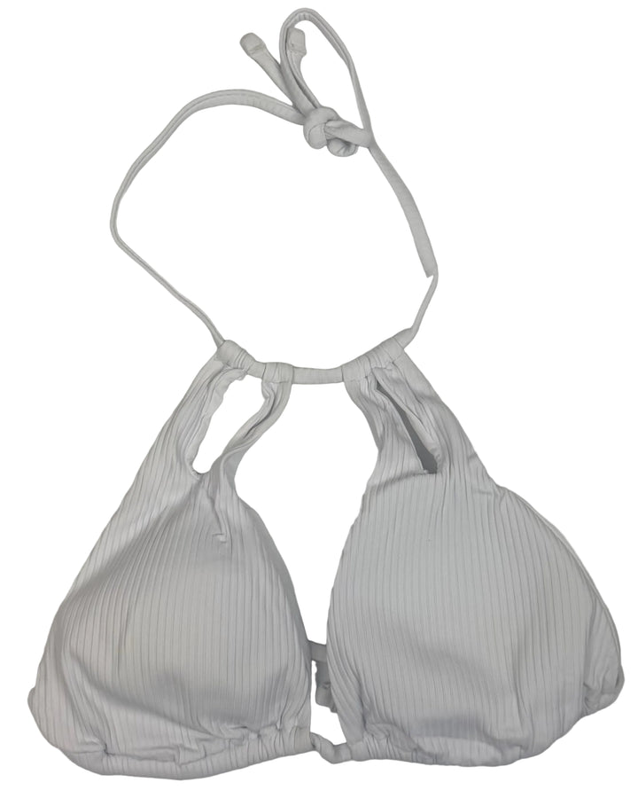 White Ribbed Cut Out Bikini Top - Small