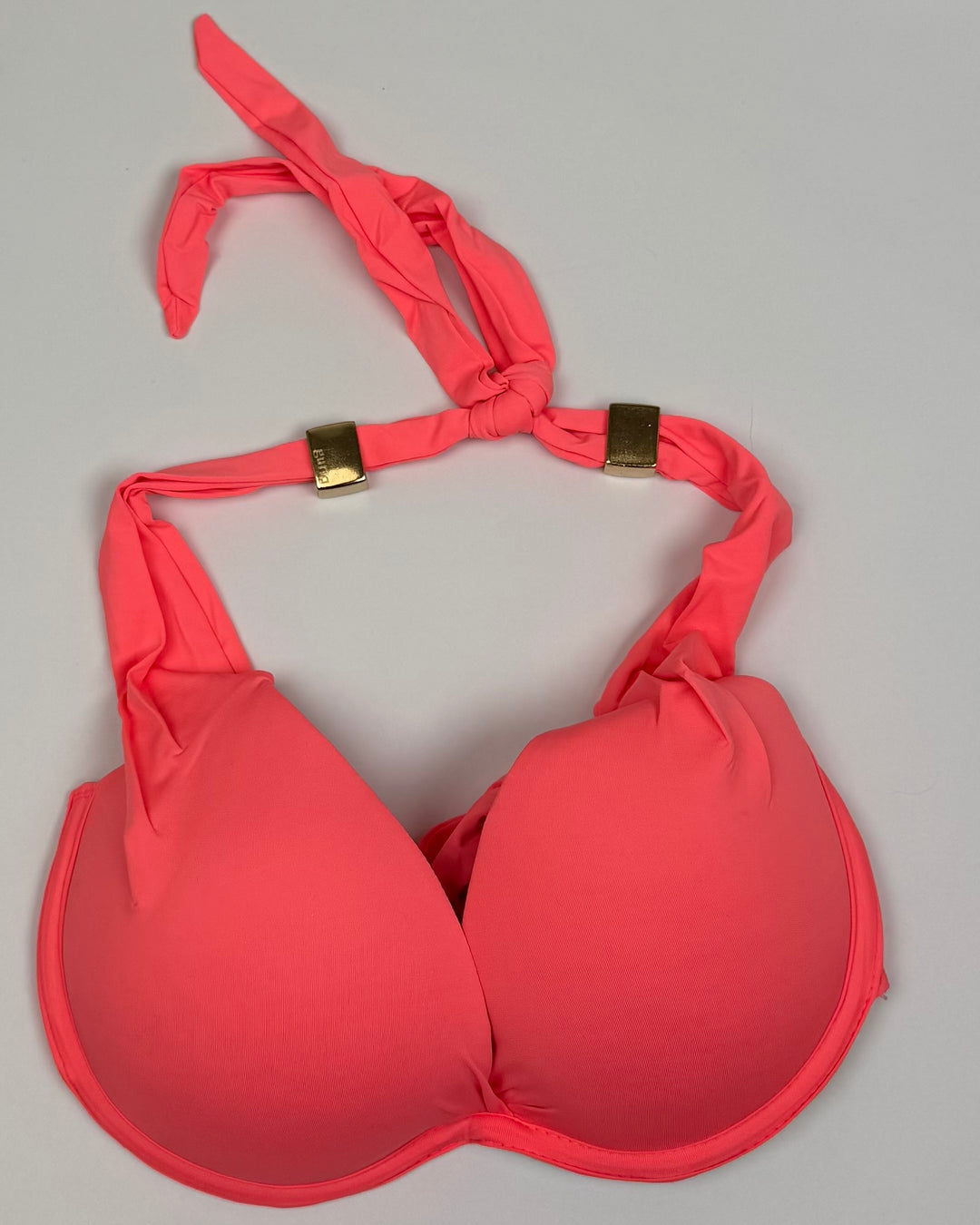 Neon Coral Halter Bikini Top - Small