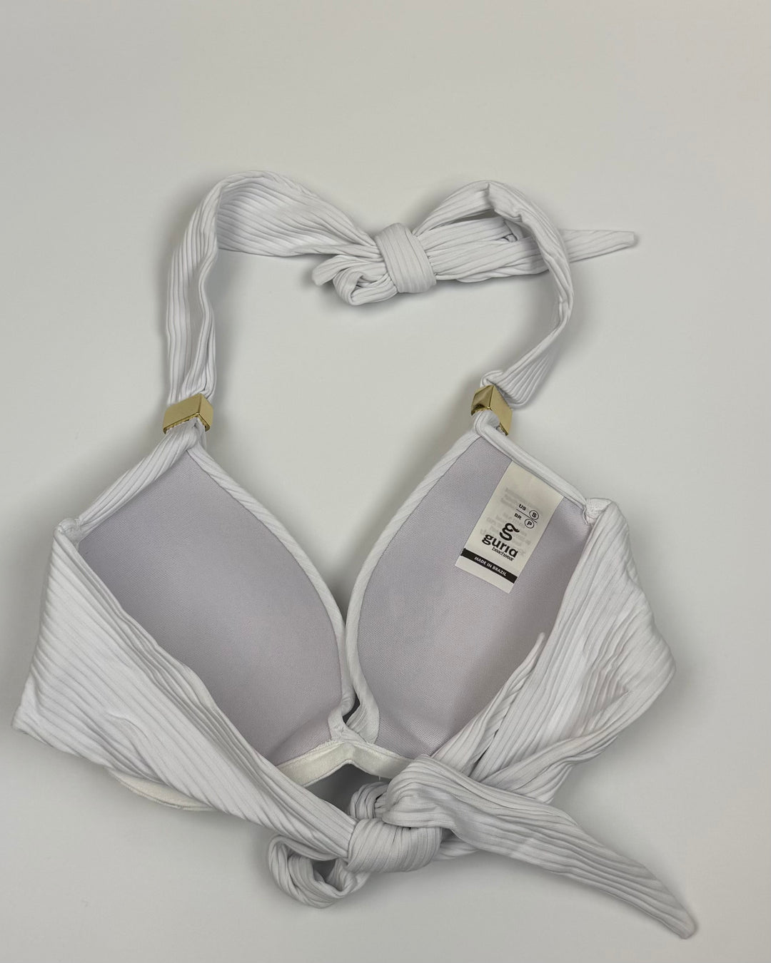 White Ribbed Halter Bikini Top - Small