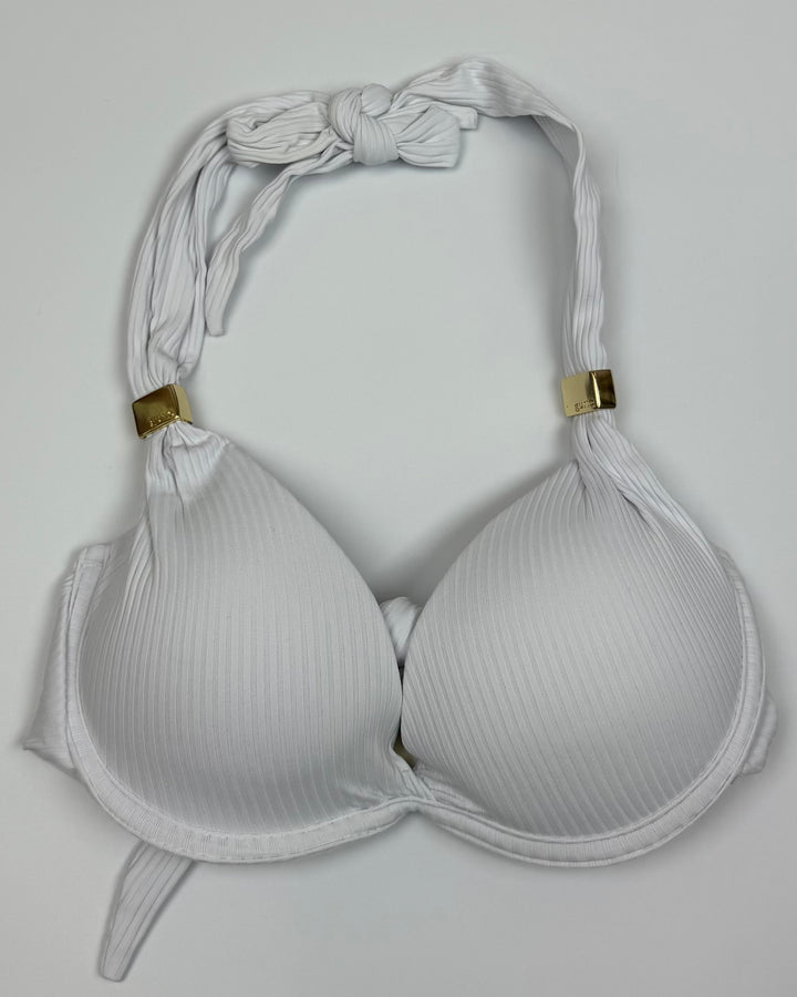 White Ribbed Halter Bikini Top - Small