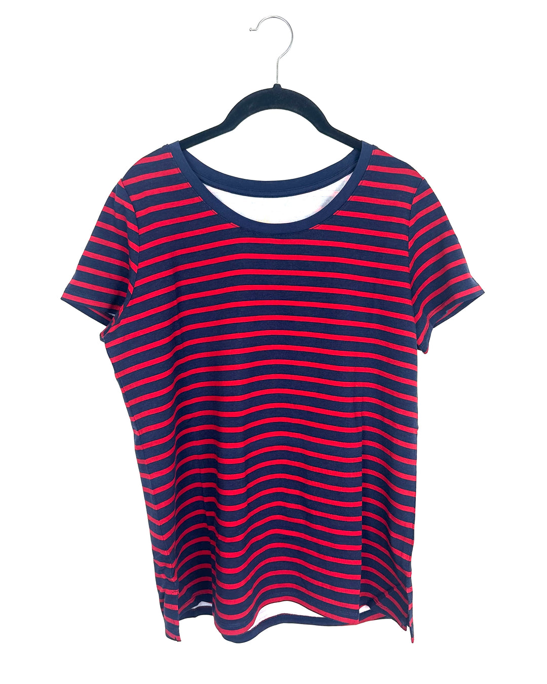 Striped Navy Blue & Red Short Sleeve Top - Size 6/8