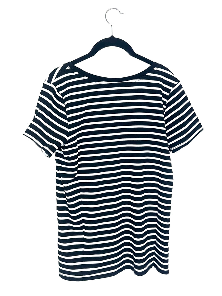 Striped Black & White Short Sleeve Top - Size 6/8
