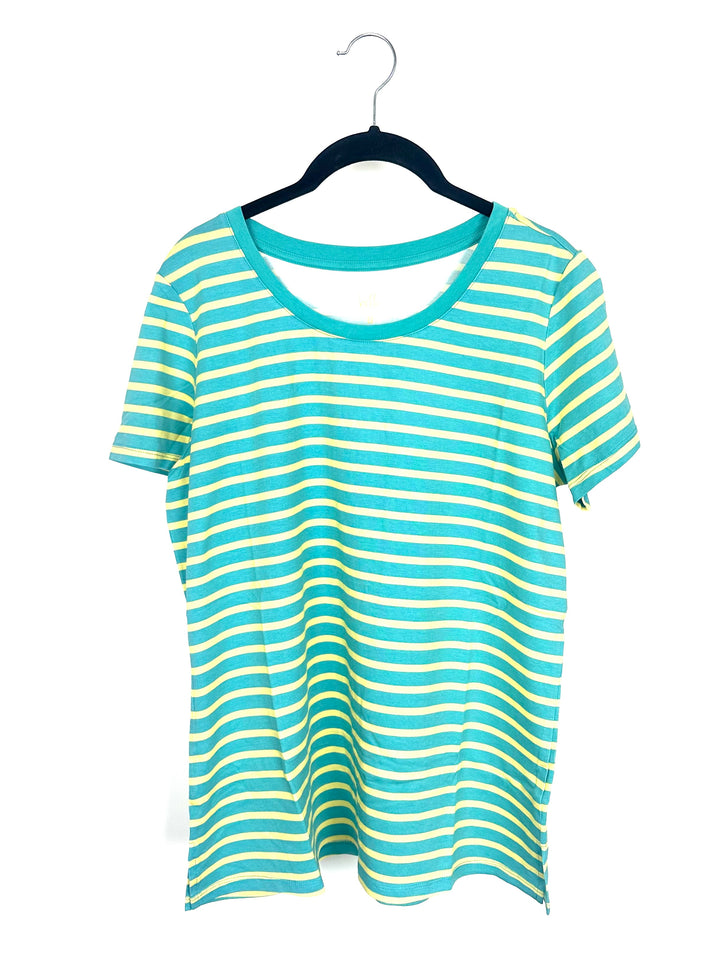 Striped Teal & Yellow Short Sleeve Top - Size 6/8