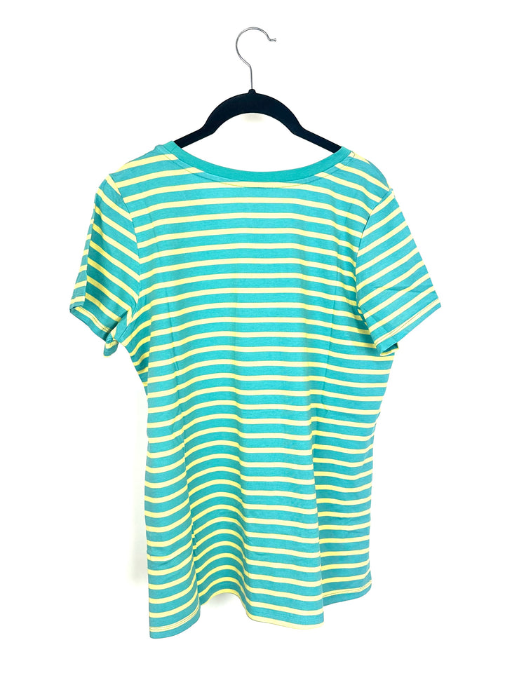 Striped Teal & Yellow Short Sleeve Top - Size 6/8