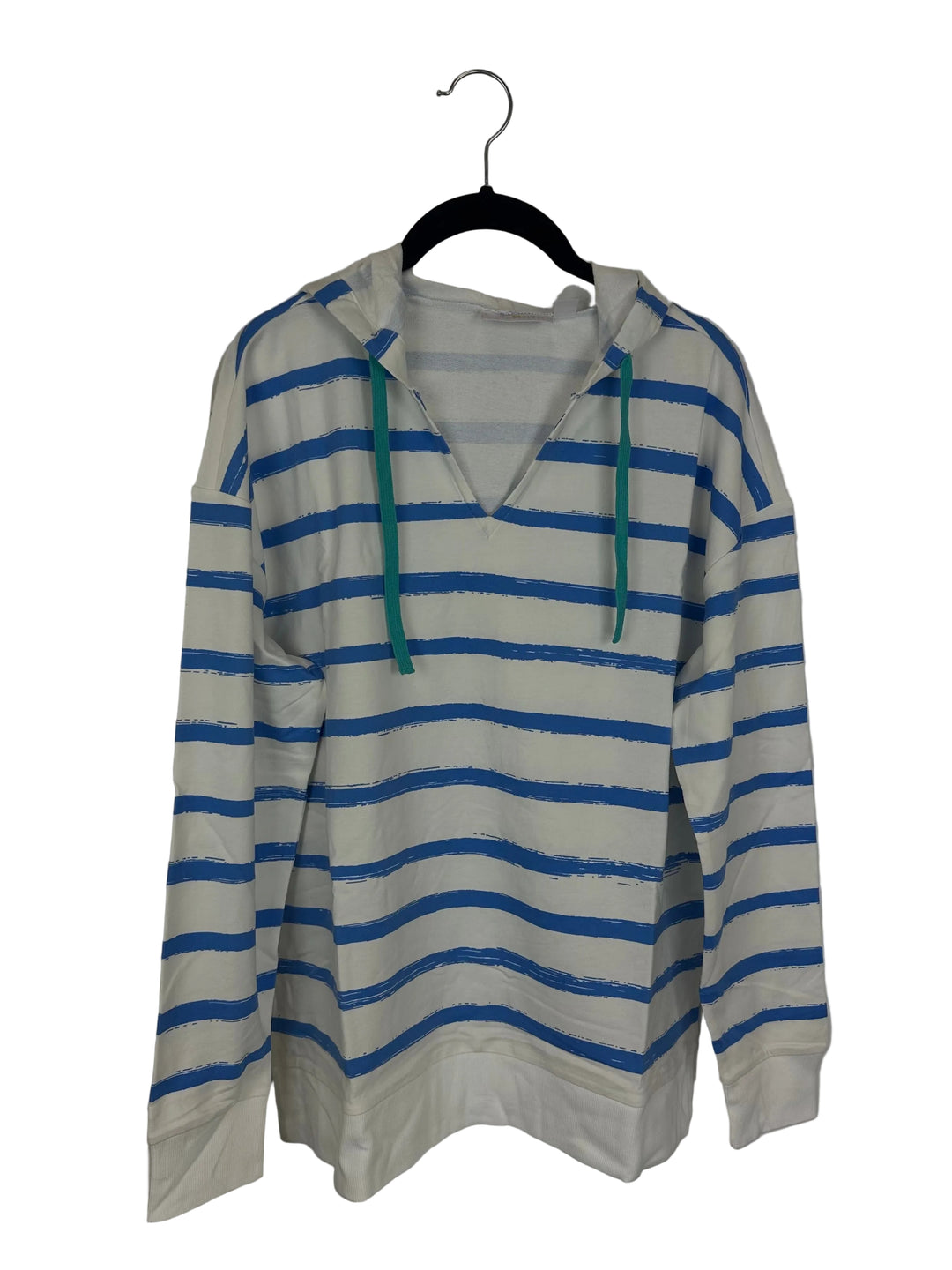 Light Blue & White Long Sleeve Top With Hood - Size 6/8