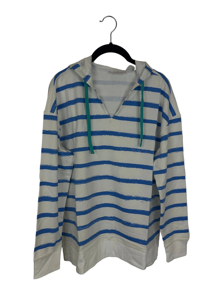 Light Blue & White Long Sleeve Top With Hood - Size 6/8