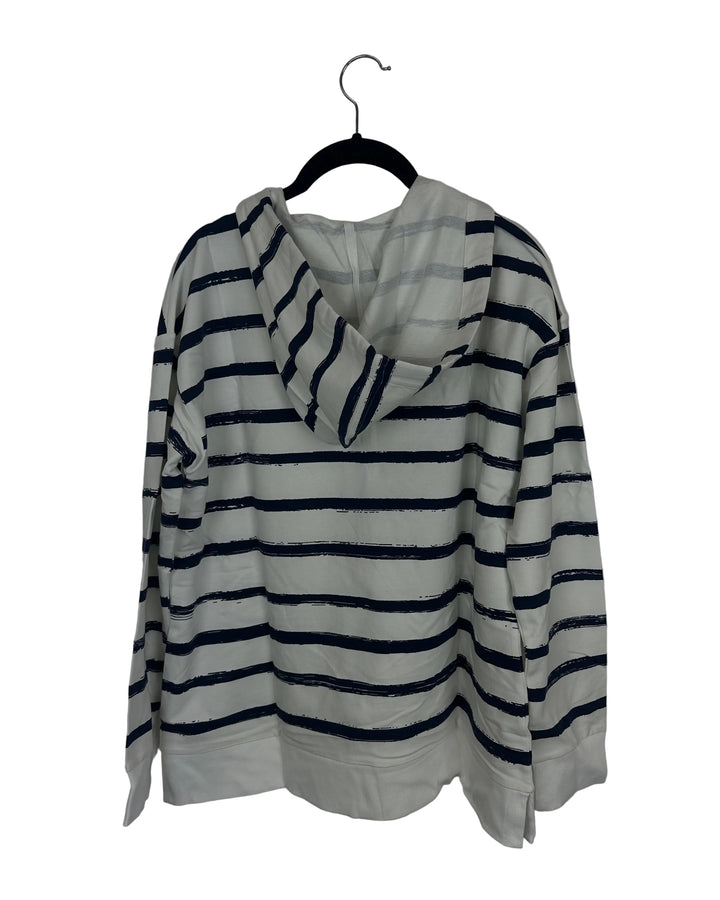 Dark Blue & White Long Sleeve Top With Hood - Size 6/8