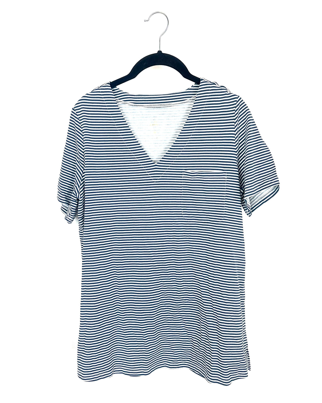 Navy and White Striped Short Sleeve Shirt - Size 6/8