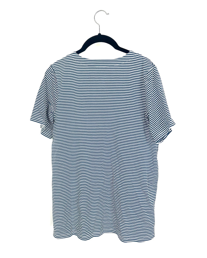 Navy and White Striped Short Sleeve Shirt - Size 6/8