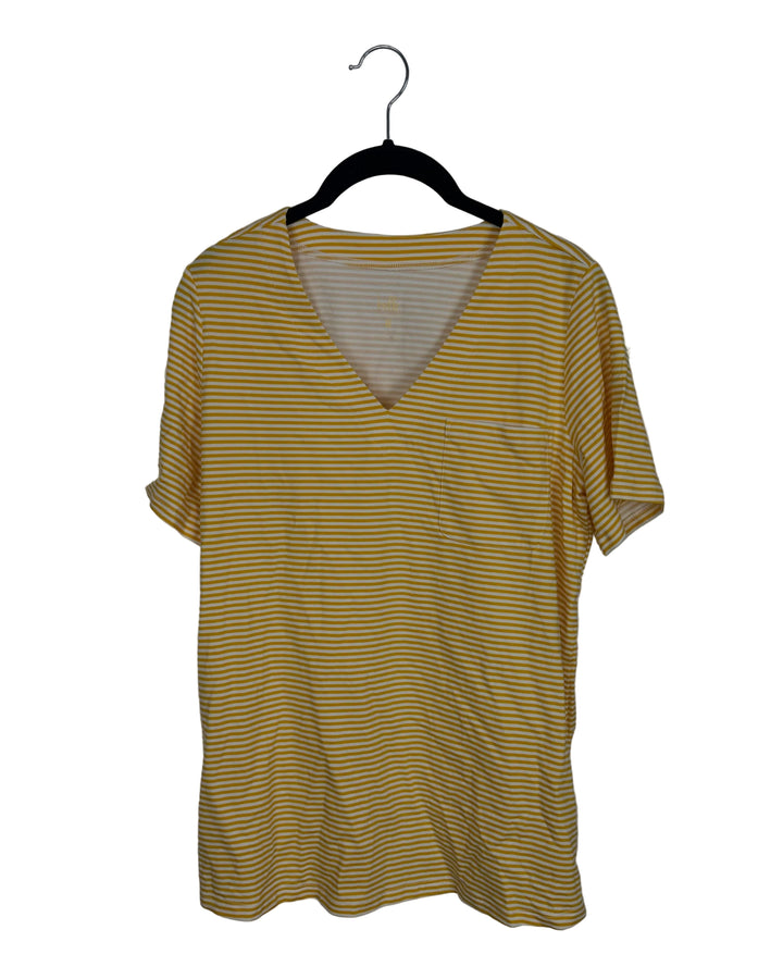 Dark Yellow and White Striped Short Sleeve Shirt - Size 6/8
