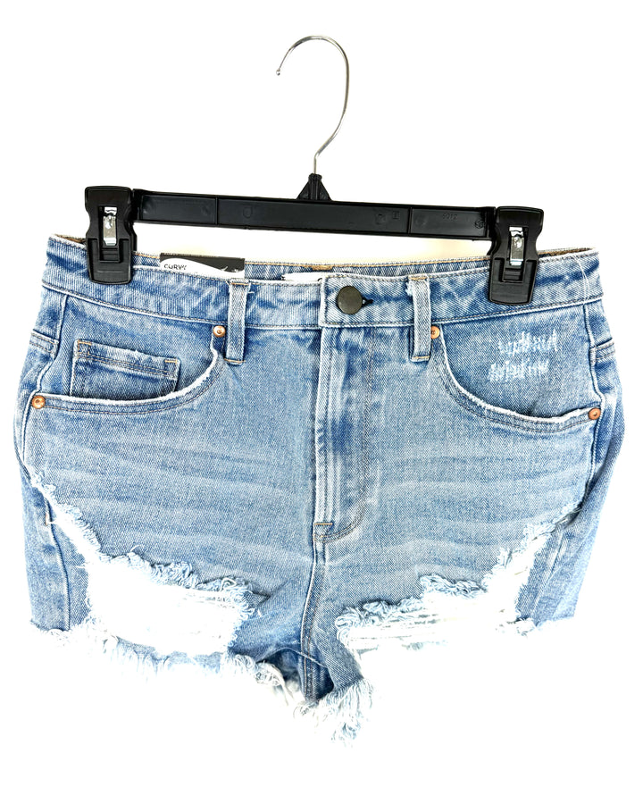 Light Wash Denim Curvy High-Rise Distressed Shorts - Size 7
