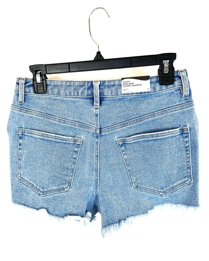 Light Wash Denim Curvy High-Rise Distressed Shorts - Size 7
