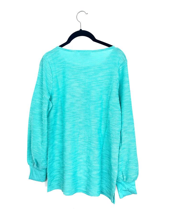 Textured Teal & Floral Long Sleeve Top - Size 6/8