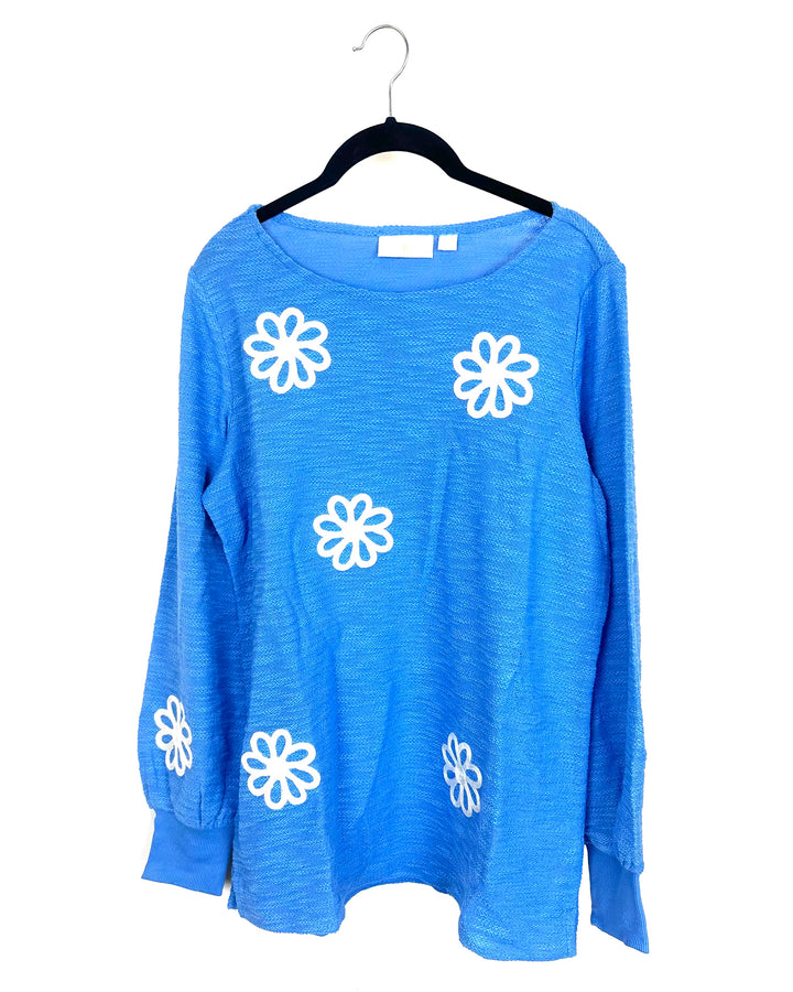 Textured Blue & Floral Long Sleeve Top - Size 6/8