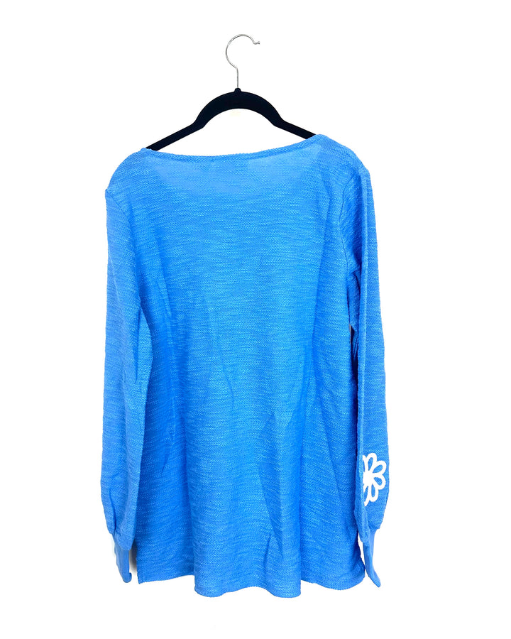 Textured Blue & Floral Long Sleeve Top - Size 6/8