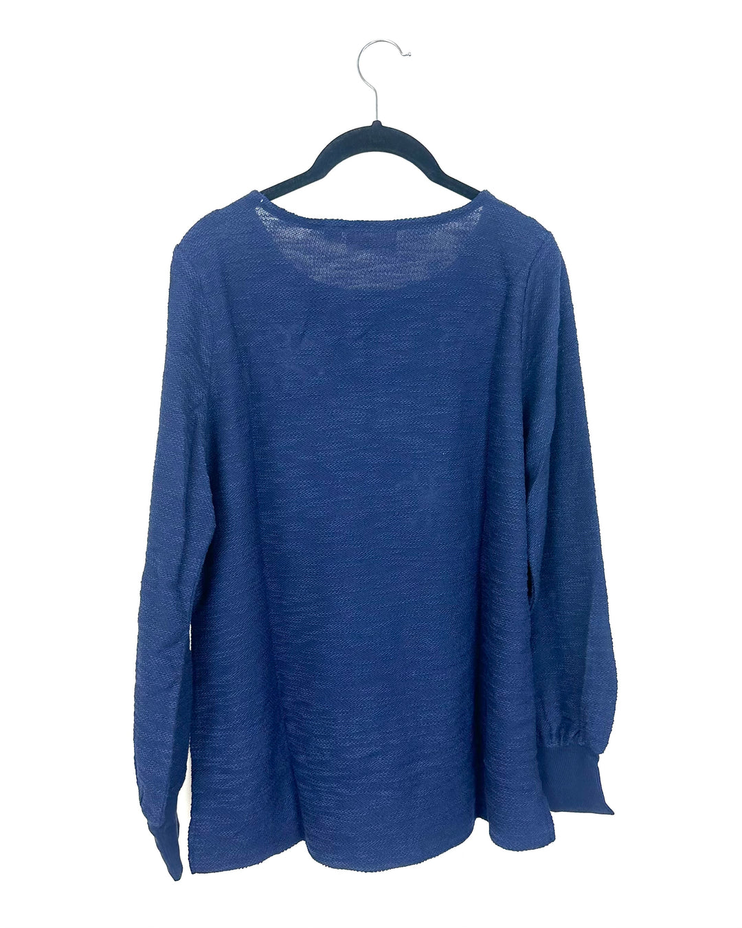 Textured Navy Blue & Floral Long Sleeve Top - Size 6/8