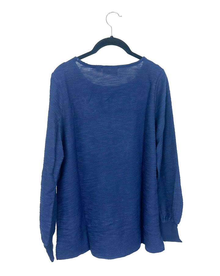Textured Navy Blue & Floral Long Sleeve Top - Size 6/8