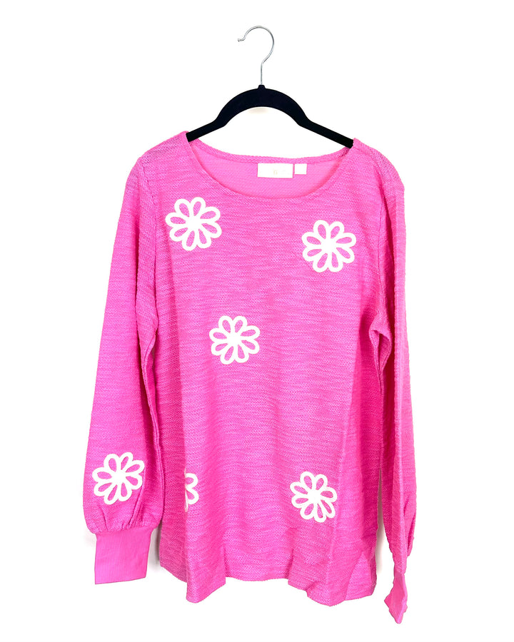 Textured Pink & Floral Long Sleeve Top - Size 6/8