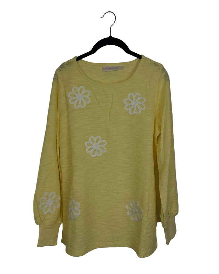 Textured Yellow & Floral Long Sleeve Top - Size 6/8