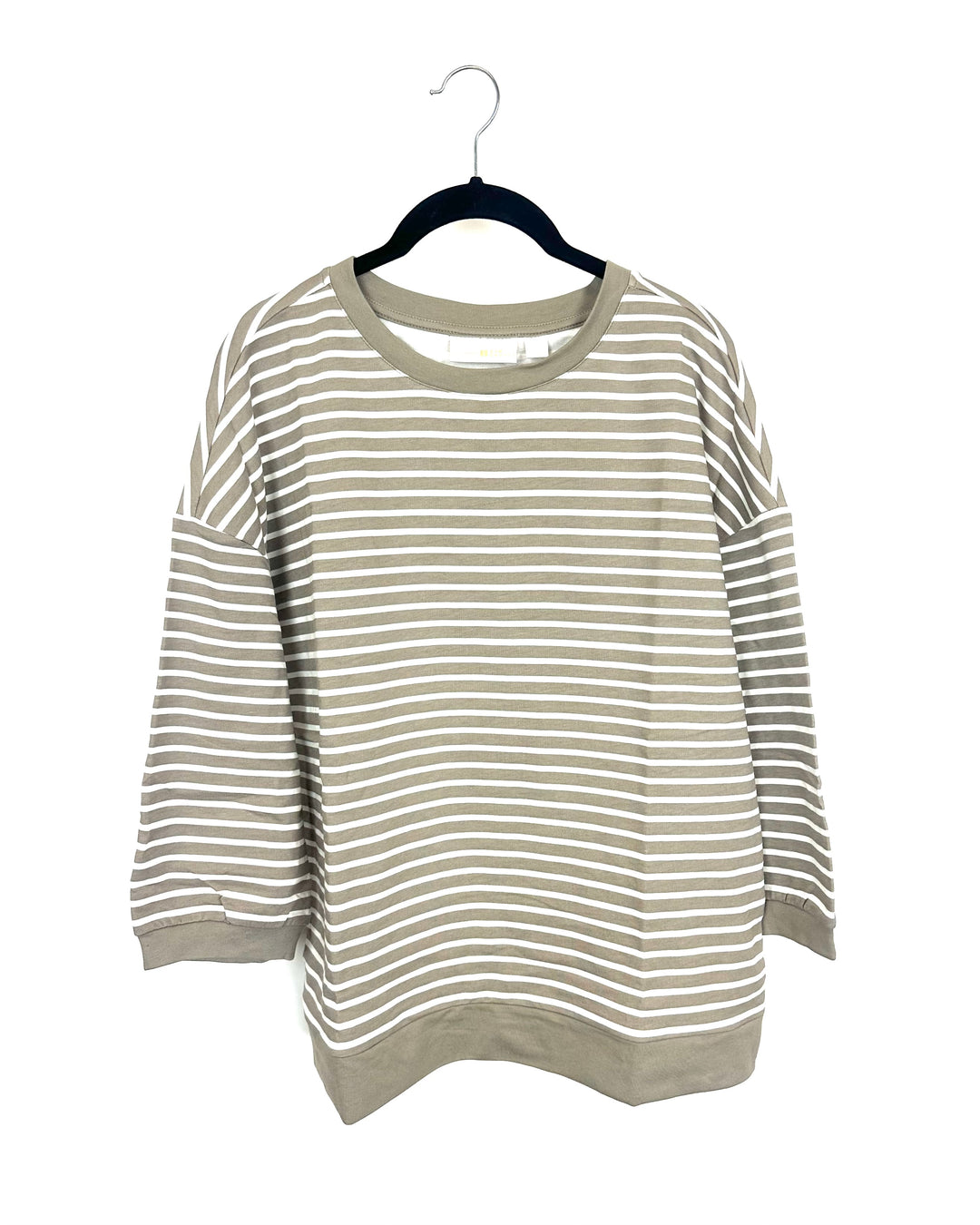 Taupe and White Striped Balloon Cropped Sleeve Top - Size 6/8