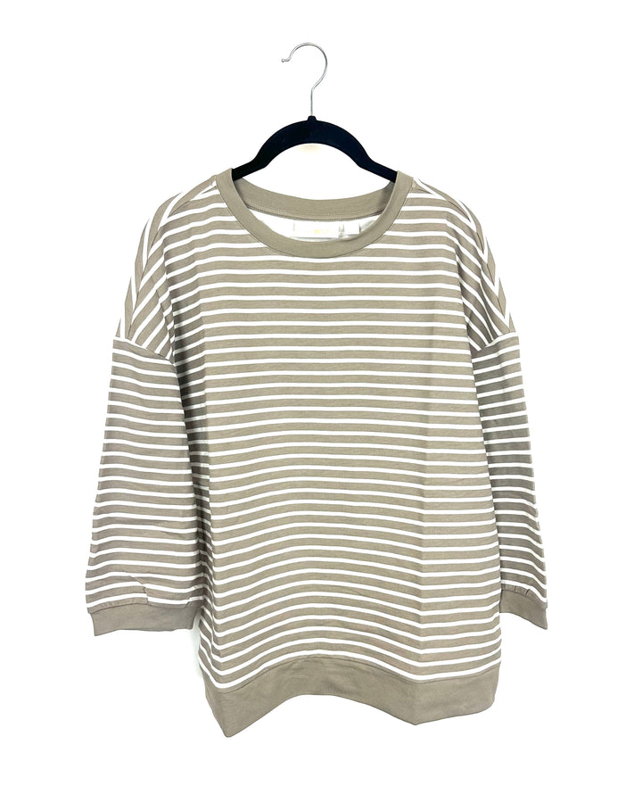 Taupe and White Striped Balloon Cropped Sleeve Top - Size 6/8
