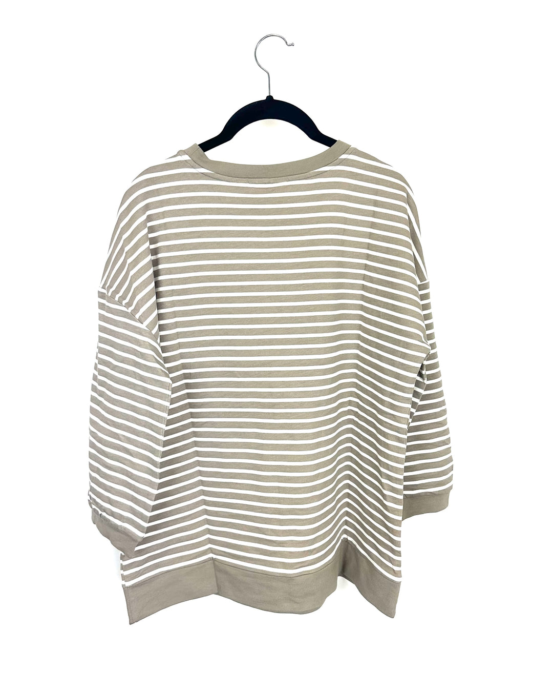 Taupe and White Striped Balloon Cropped Sleeve Top - Size 6/8