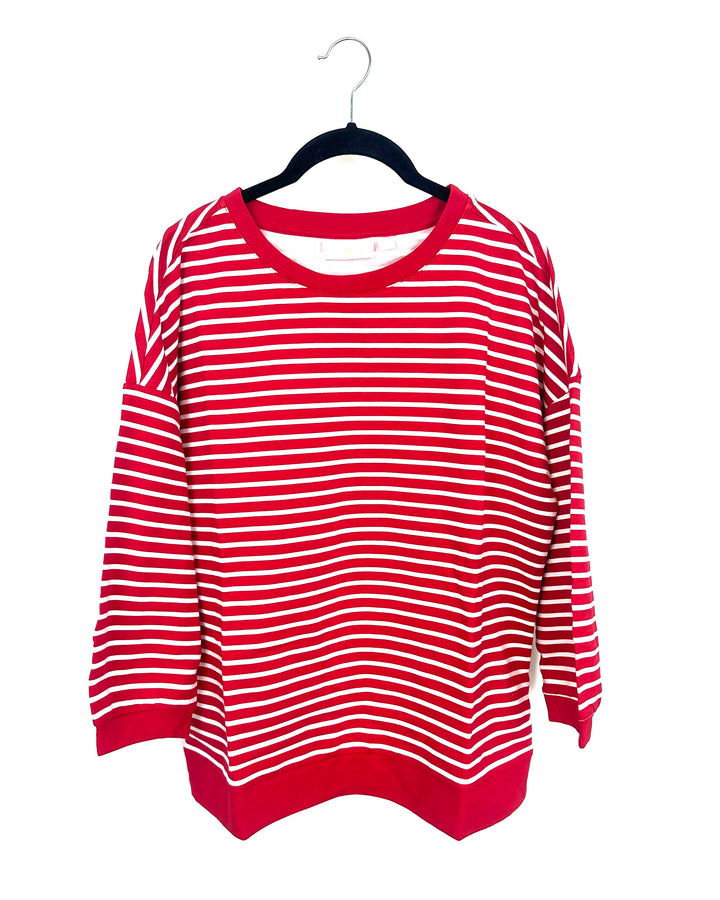 Red and White Striped Balloon Cropped Sleeve Top - Size 6/8