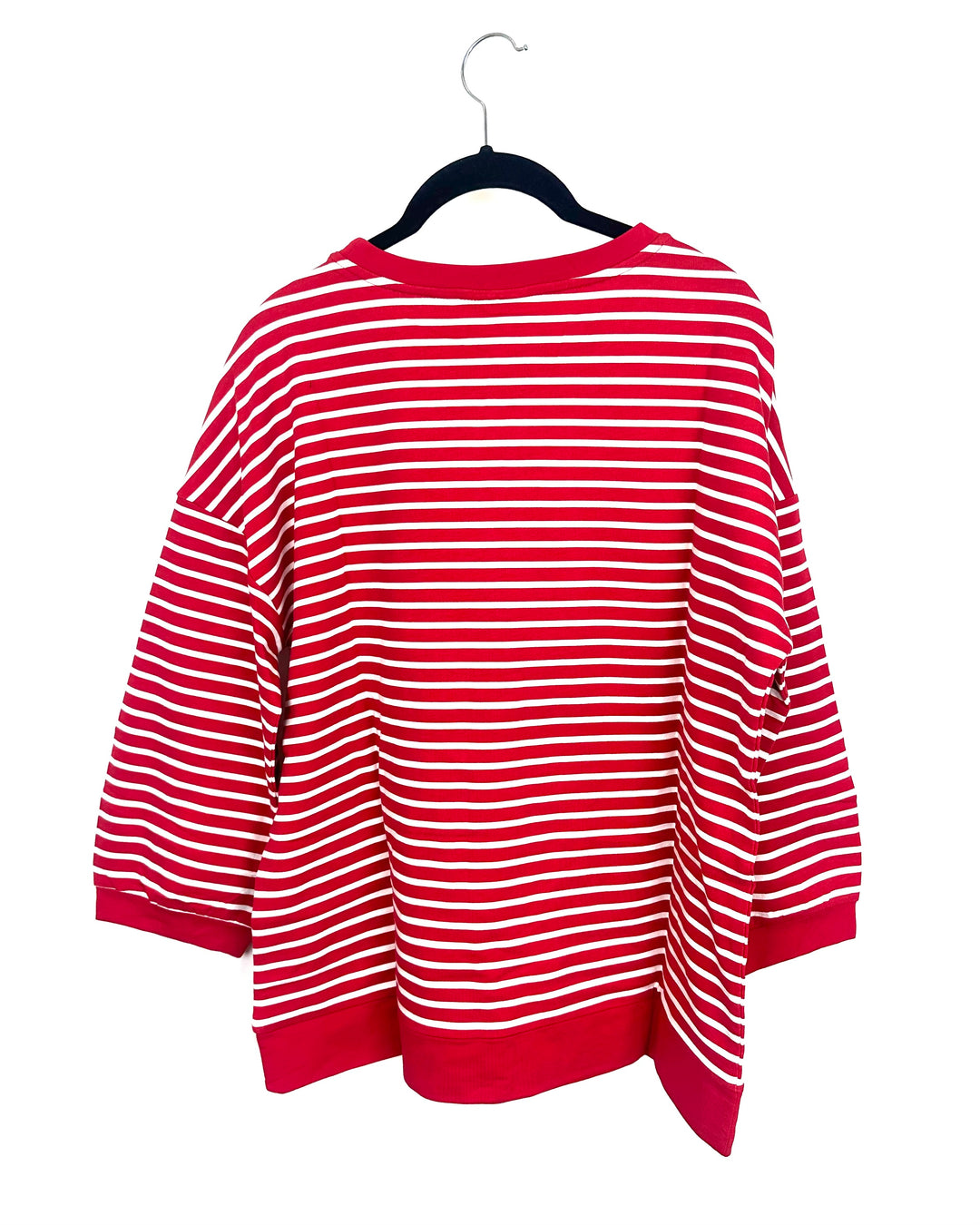 Red and White Striped Balloon Cropped Sleeve Top - Size 6/8