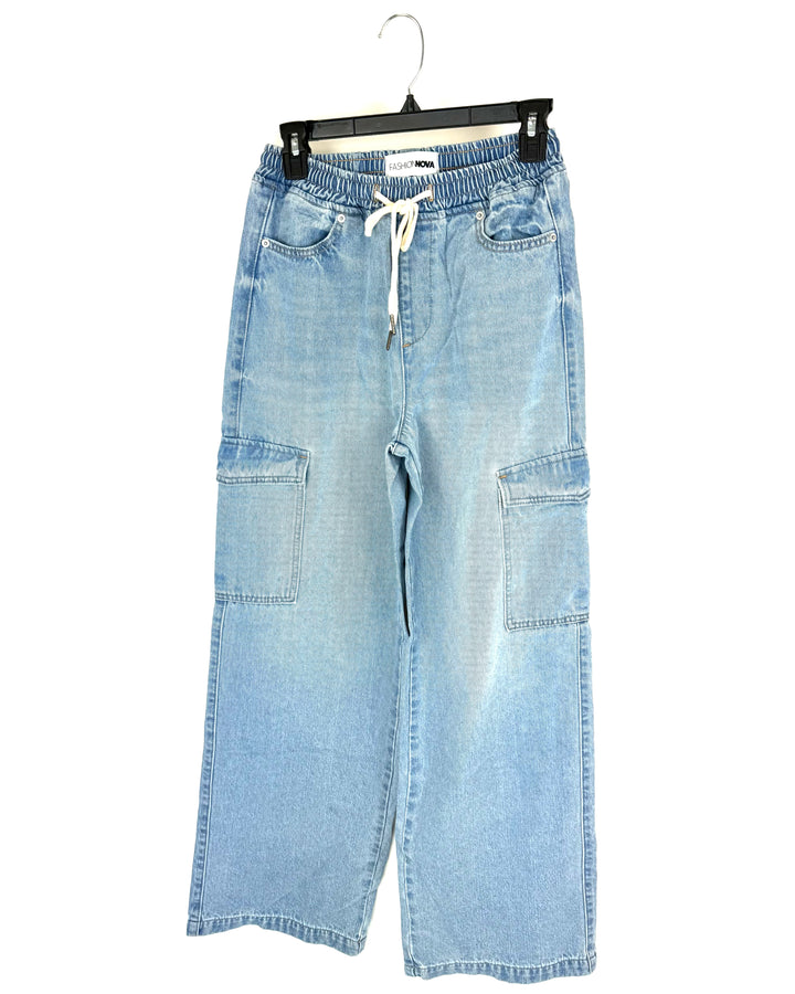 Light Blue Denim Cargo Pants - Size 4/6