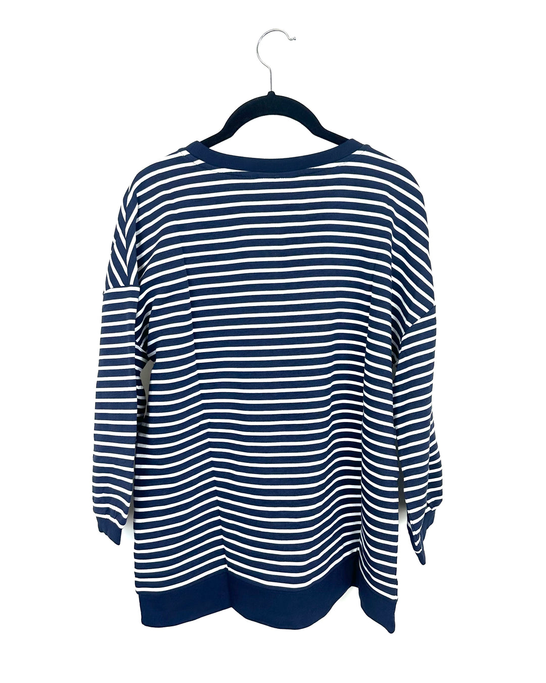 Dark Navy and White Striped Balloon Cropped Sleeve Top - Size 6/8