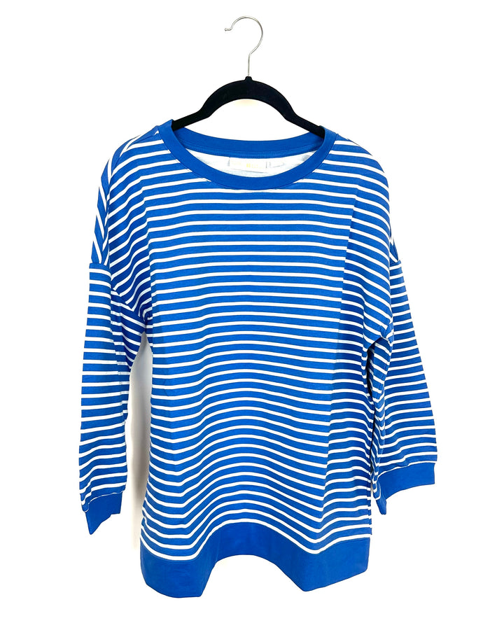 Blue and White Striped Balloon Cropped Sleeve Top - Size 6/8
