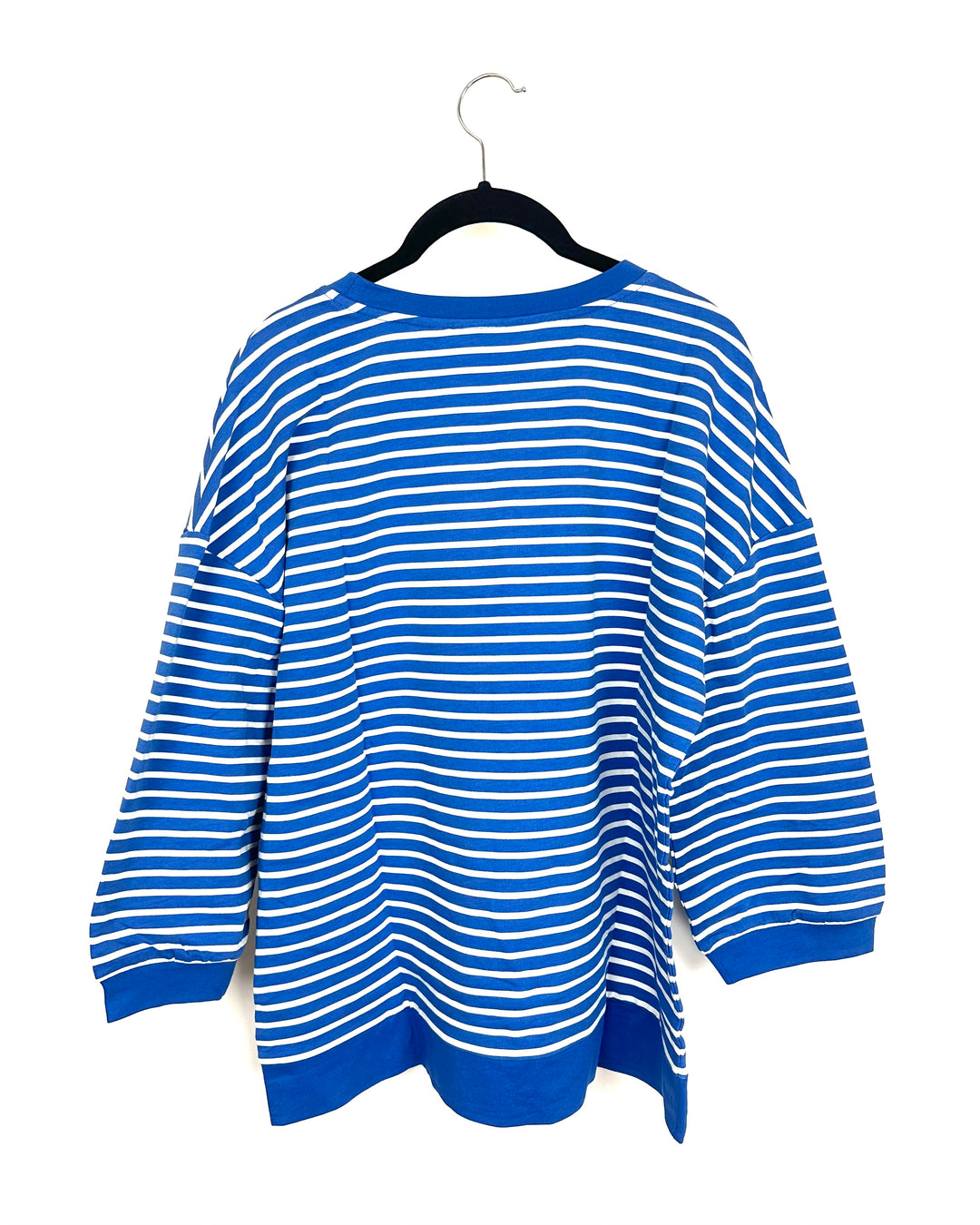 Blue and White Striped Balloon Cropped Sleeve Top - Size 6/8