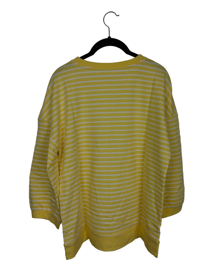 Yellow and White Striped Balloon Cropped Sleeve Top - Size 6/8