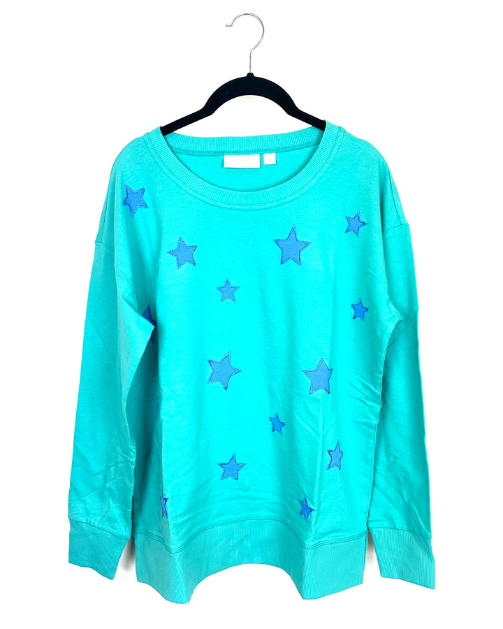 Teal Star Print Long Sleeve Top - Size 6/8