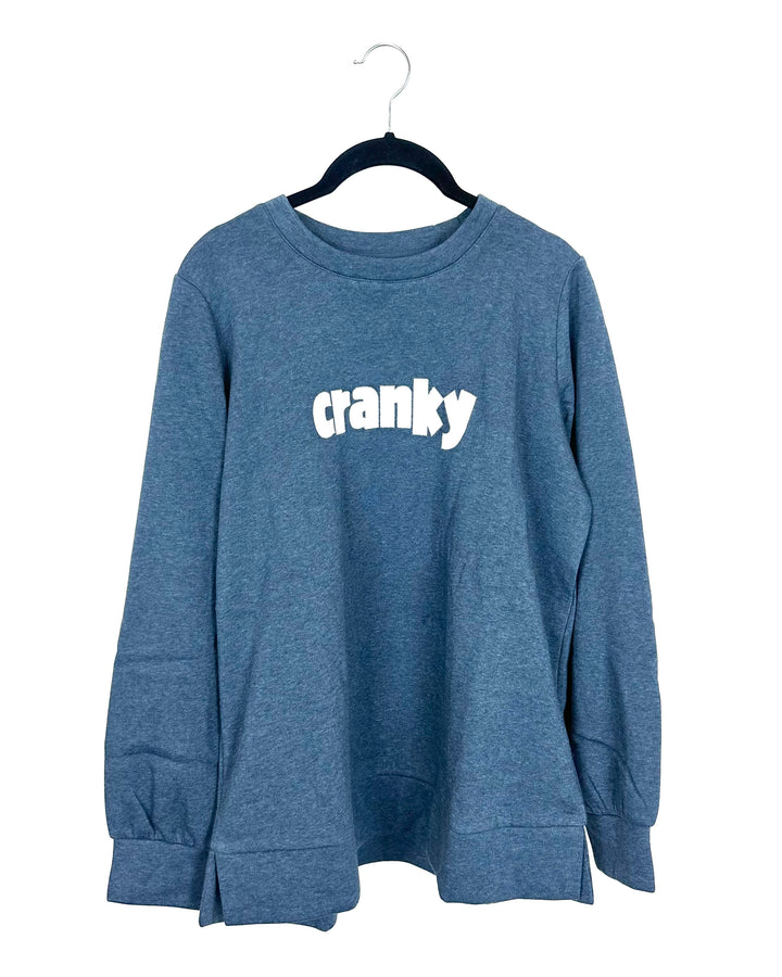 Heathered Blue "Cranky" Fleece Interior Top - Size 4/6