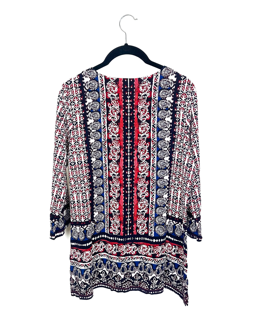 Dark Red & Blue Abstract Quarter Length Sleeve Top - Size 6/8