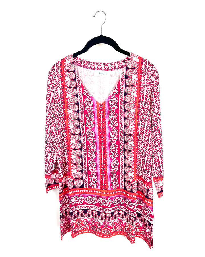 Pink & Purple Abstract Quarter Length Sleeve Top - Size 6/8