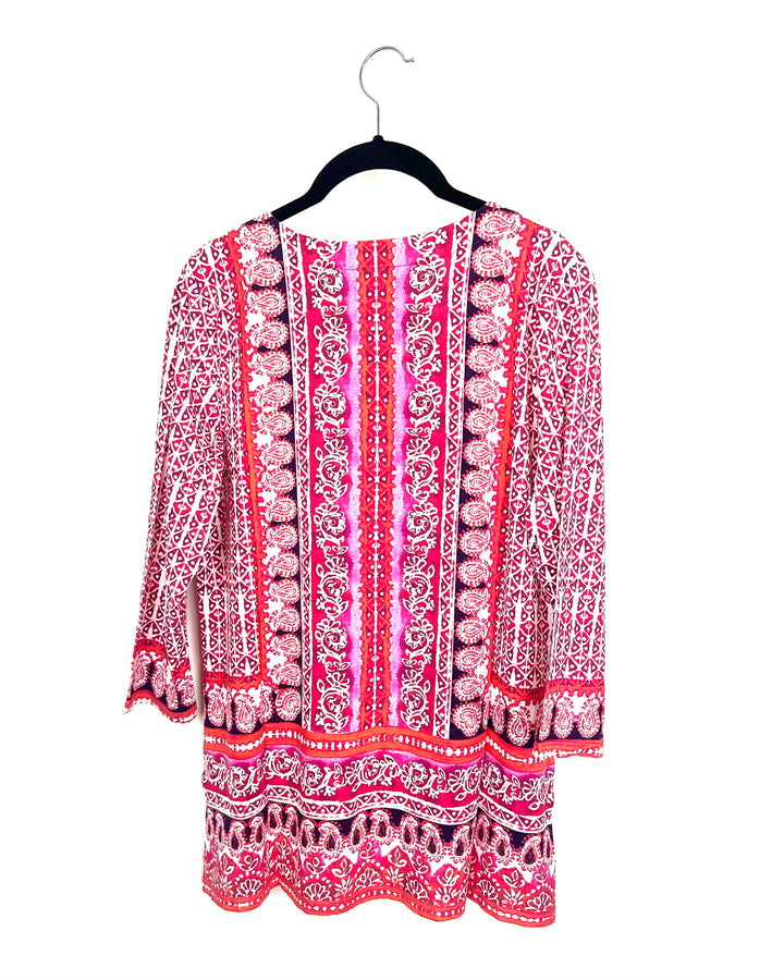 Pink & Purple Abstract Quarter Length Sleeve Top - Size 6/8