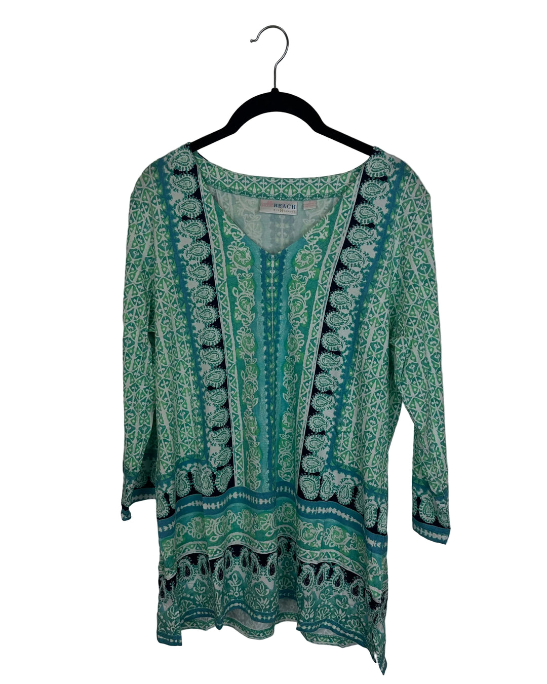 Green & Teal Abstract Quarter Length Sleeve Top - Size 6/8