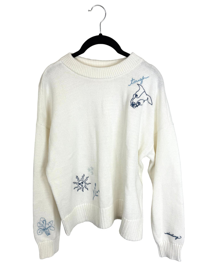 White Embroidered Sweater - Size 4/6