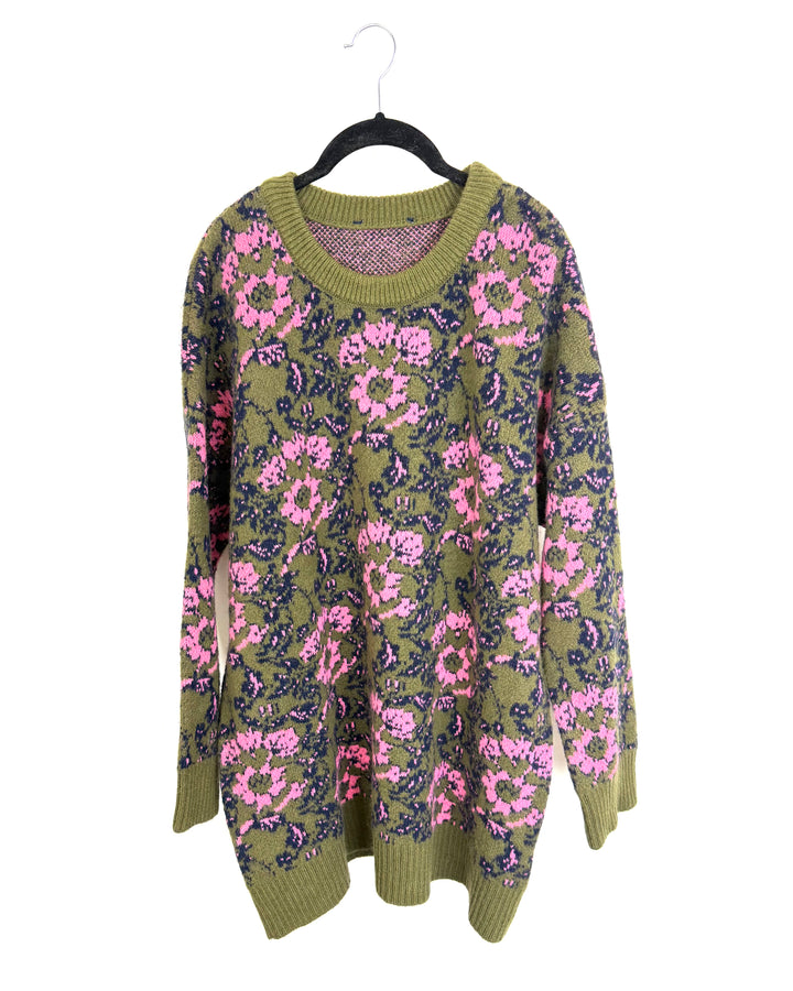 Dark Green Printed Sweater - Size 12/14