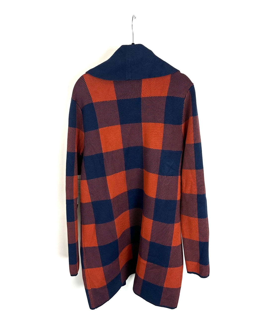 Navy Orange Plaid Open Cardigan - Size 6/8