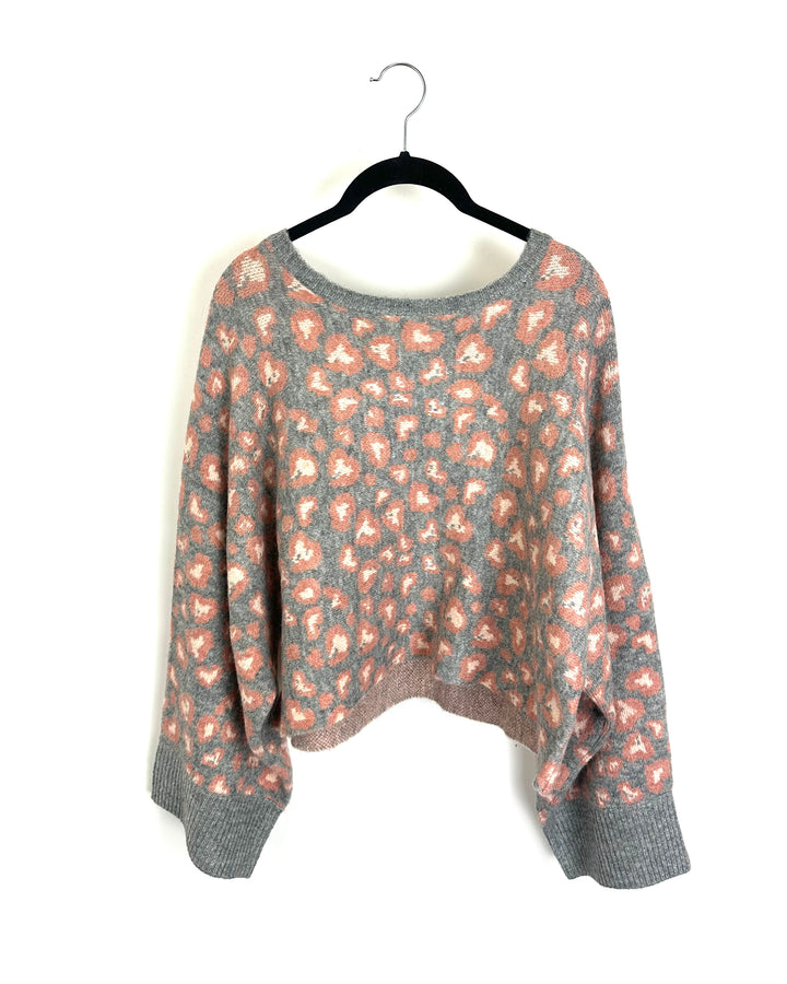 Grey and Pink Floral Sweater - Size 6/8