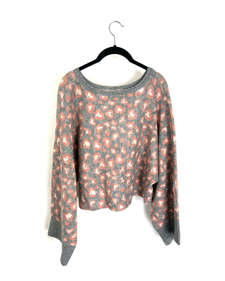 Grey and Pink Floral Sweater - Size 6/8