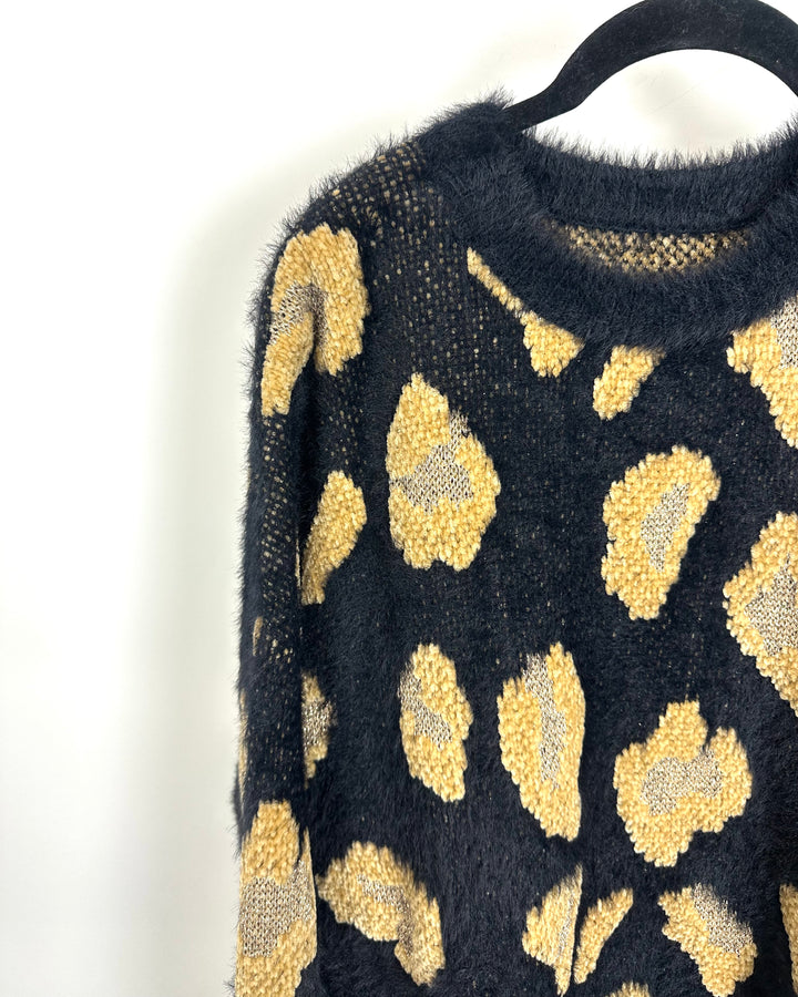 Black Fuzzy Gold Metallic Sweater - Size 6/8