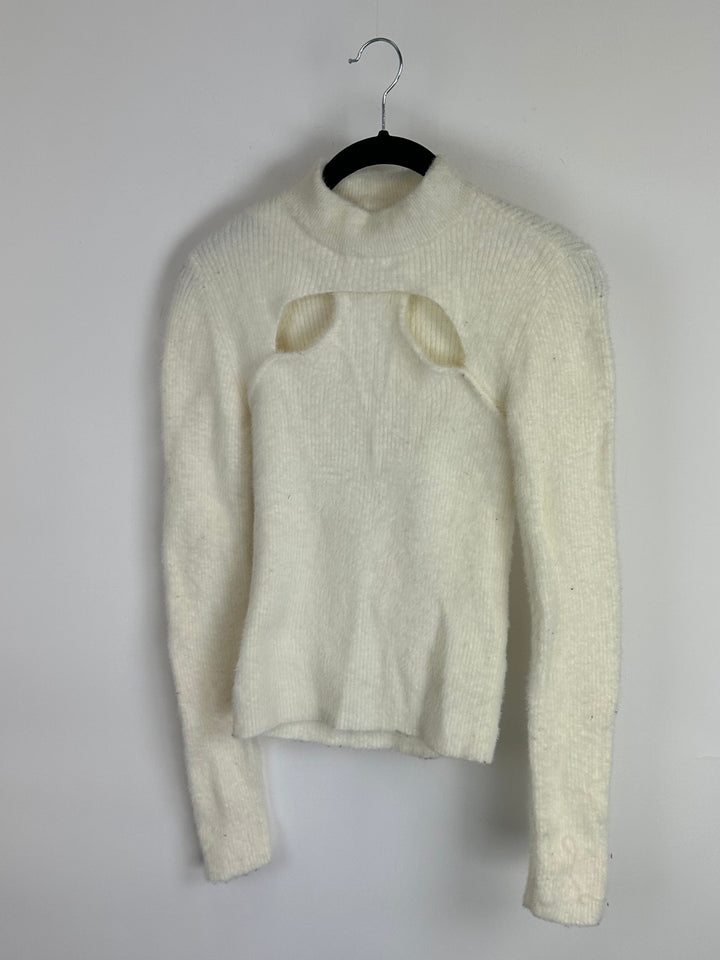 Cream Fuzzy Cutout Sweater - Size 2/4
