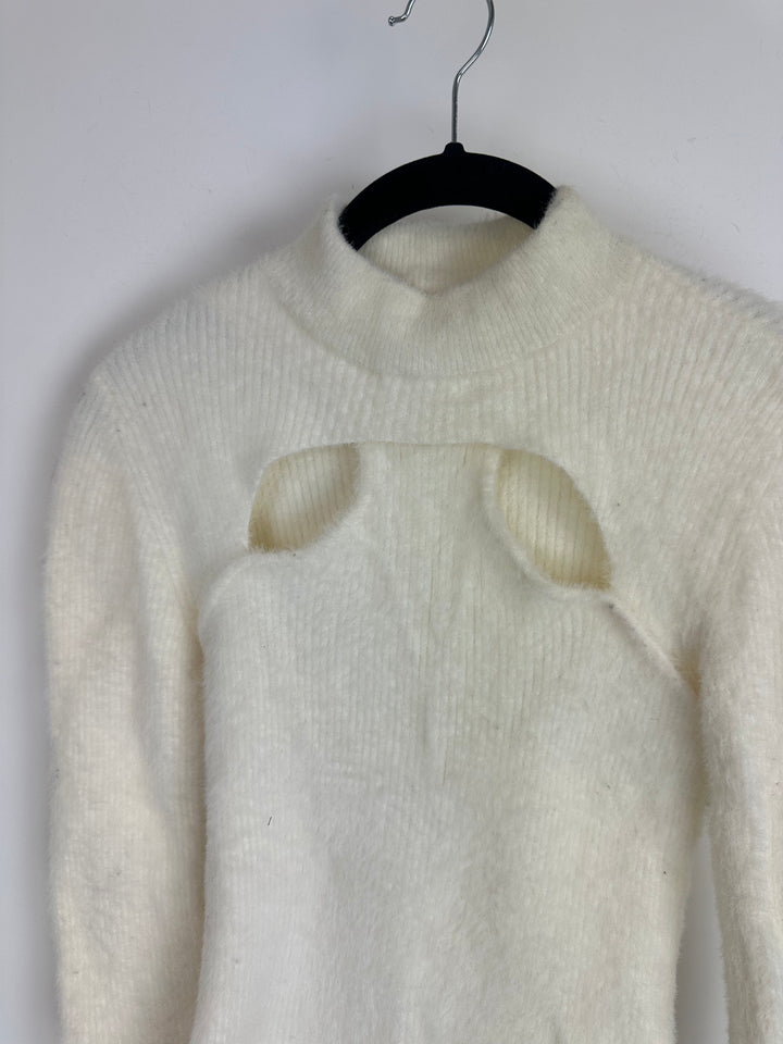Cream Fuzzy Cutout Sweater - Size 2/4