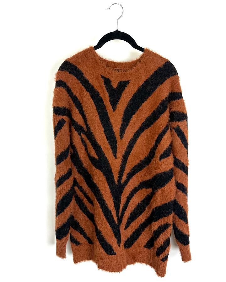 Orange and Black Fuzzy Tiger Sweater - Size 6/8